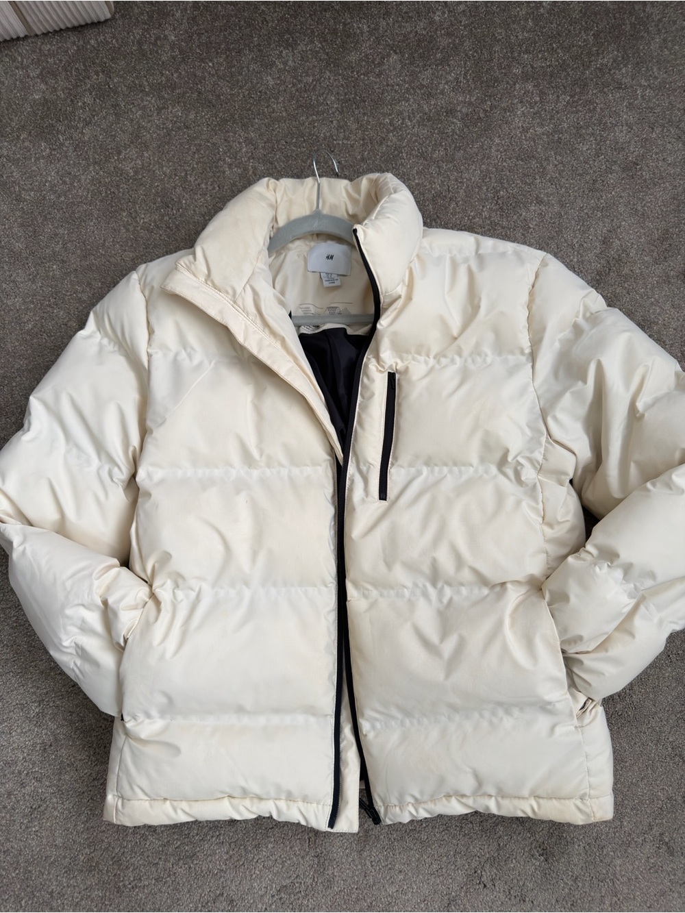 H&M Cream and Black Quilted Puffer Jacket